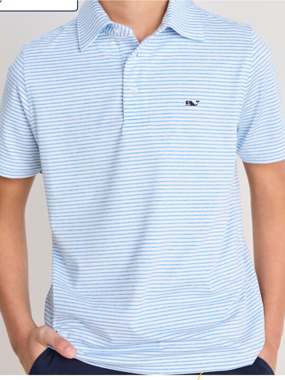 Vineyard Vines Performance Light Blue & White Striped Polo